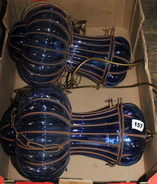 Pair blue glass lanterns